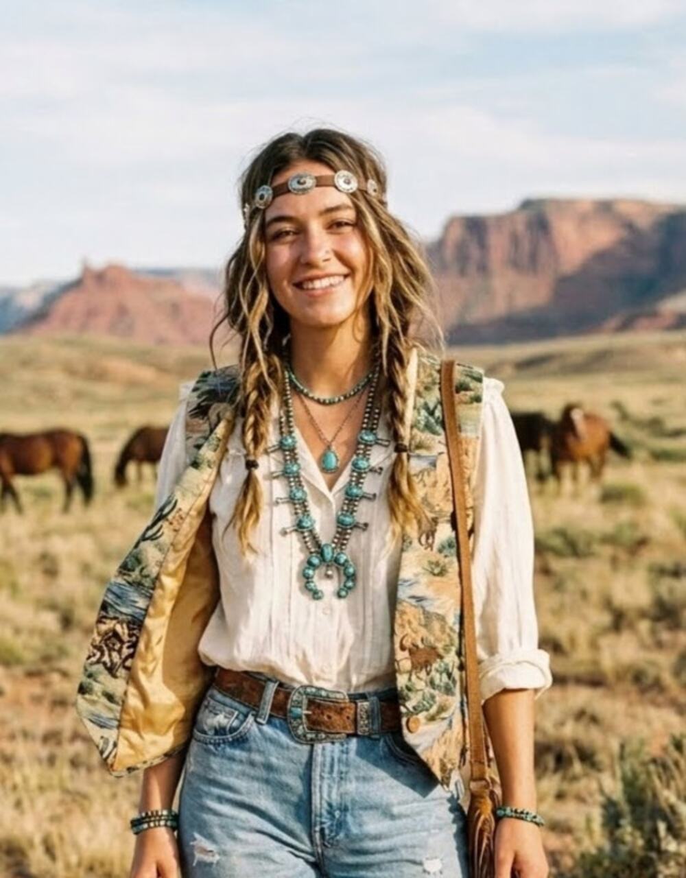 Sharon Young Horse Vest Western Boho Tapestry Cactus Sleeveless Top Womens Lrg